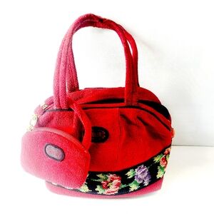 Elegant Red Floral Satchel Bag